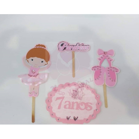 Topper de bolo Aniversário Bailarina 4 pcs