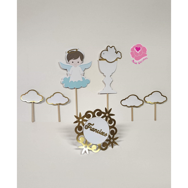 Topper de bolo Batizado do Francisco 7 pcs