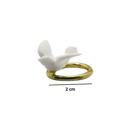 Aliança dourada com pomba branca 2cm