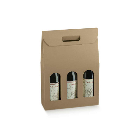 Caixa 3 Garrafas c/pega kraft 270x90x385mm