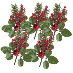 Haste bagas vermelhas de Natal c/Pinha 14cm