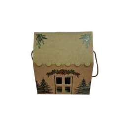 Caixa para presentes casa c/cordão pinheiros verdes 200x140x140mm
