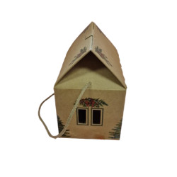 Caixa para presentes casa c/cordão pinheiros verdes 200x140x140mm