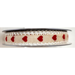 Rolo Fita Algodão bege/coração vermelho