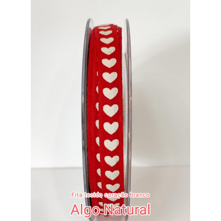 Rolo Fita Algodão vermelho coração bege