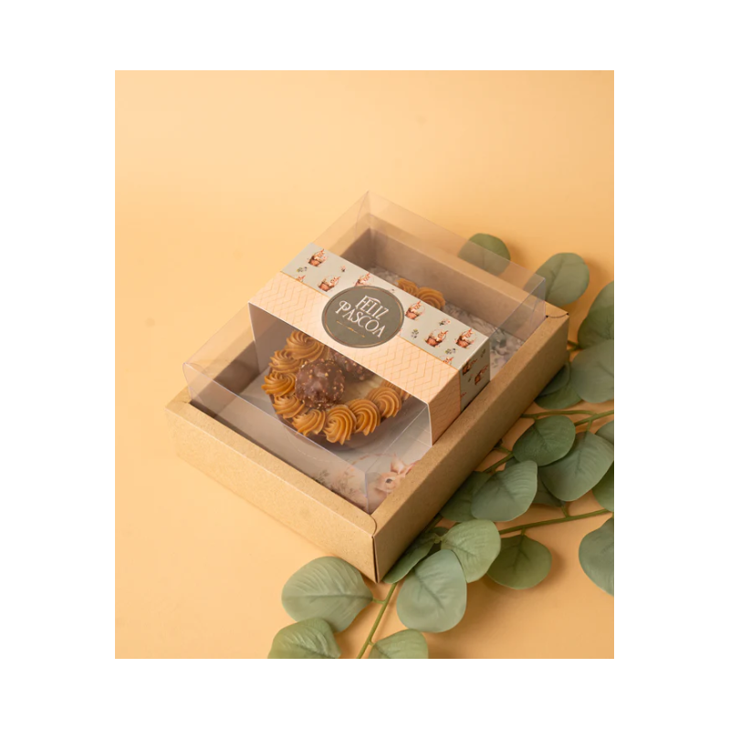 Caixa Kraft c/ tampa Ovo Páscoa - encaixe p/colher 20x16x5cm 150/250grs