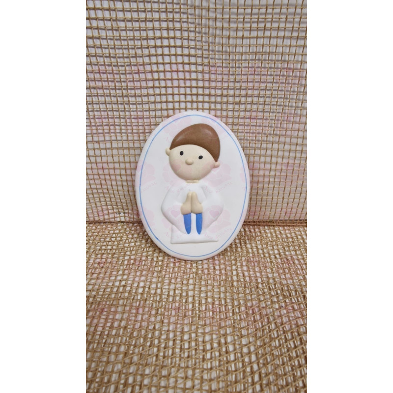 Placa oval açúcar menino para comunhão