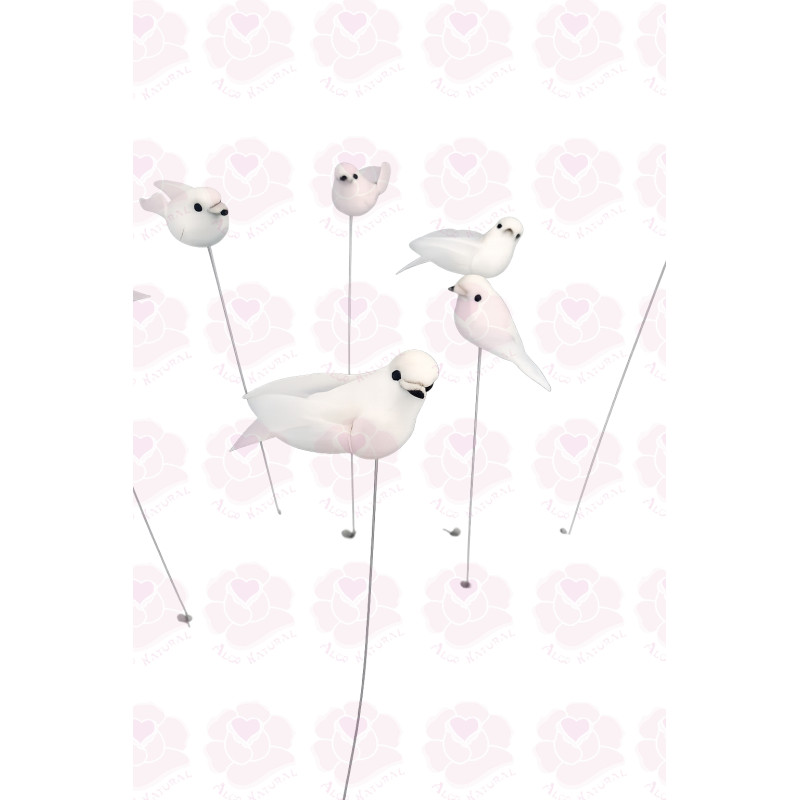 Pomba branca pequena c/penas em arame 3cm