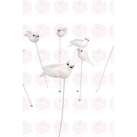 Pomba branca pequena c/penas em arame 3cm