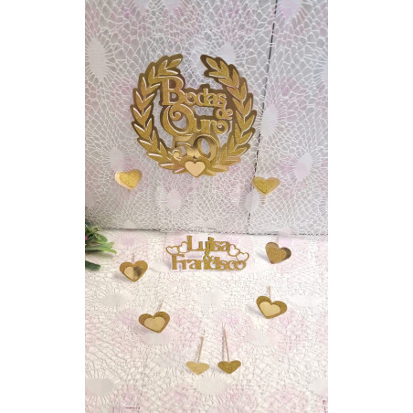 Topper para bolo 50 anos casados - Bodas de Ouro