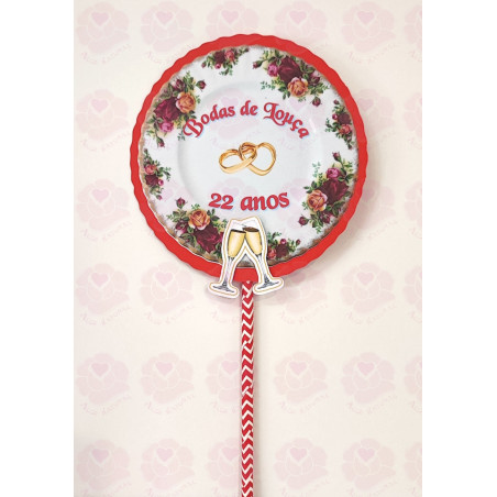 Toppers para bolo Bodas de Louça - 22 anos casamento