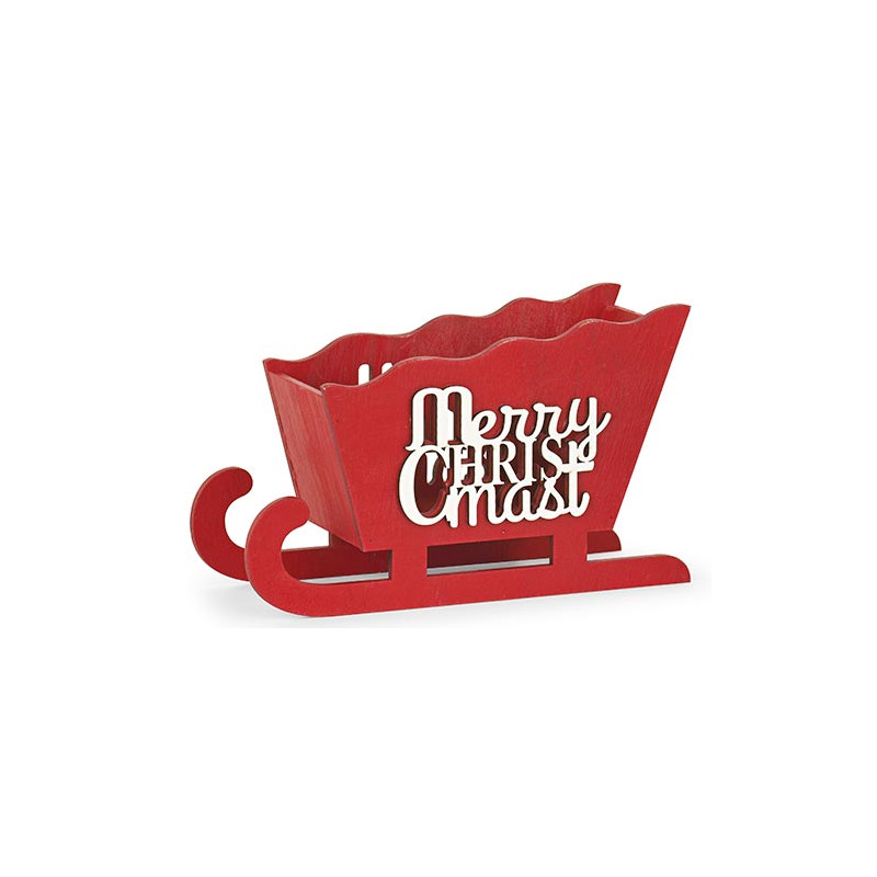 Trenó Madeira Merry Christmas Vermelho