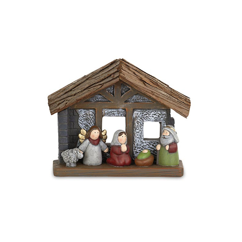 Presépio família c/cabana 21x17cm