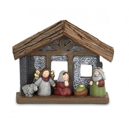 Presépio família c/cabana 21x17cm
