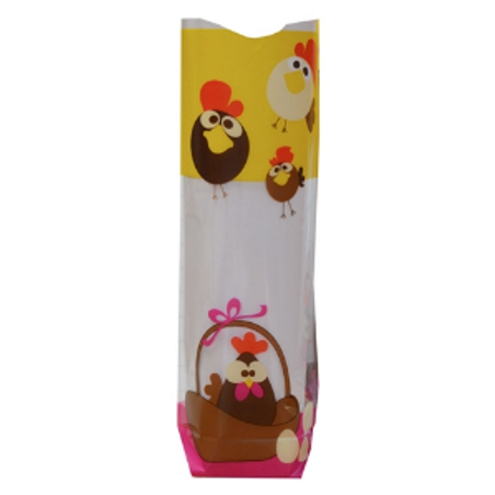 Saco Celofane c/Fundo Cartão "Pintainho" 10x22x4,5cm