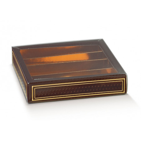 Caixa Bombons Castanho, Interior Dourado 145x145x35mm