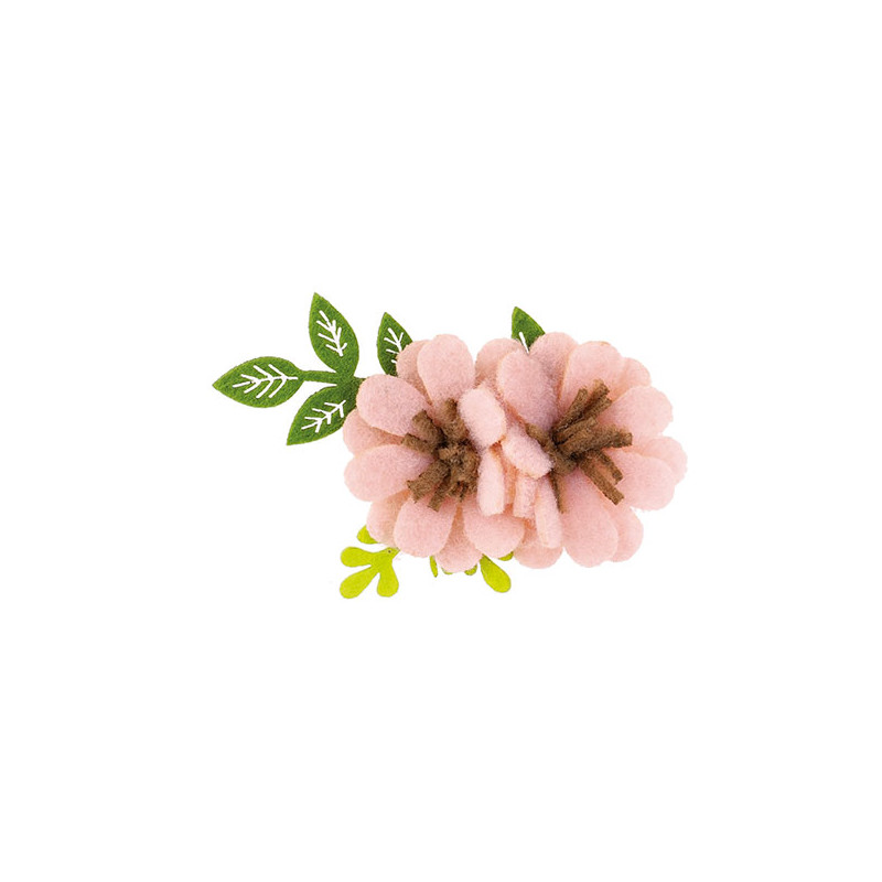 Flor feltro c/ folha rosa