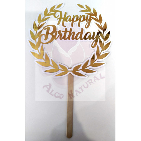 Topo de bolo Happy Birthday Dourado